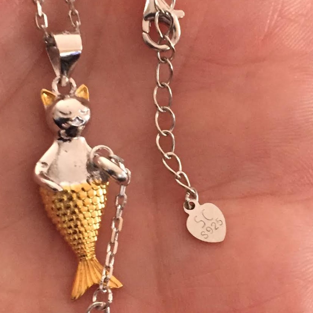 925 Sterling Mermaid Cat Necklace